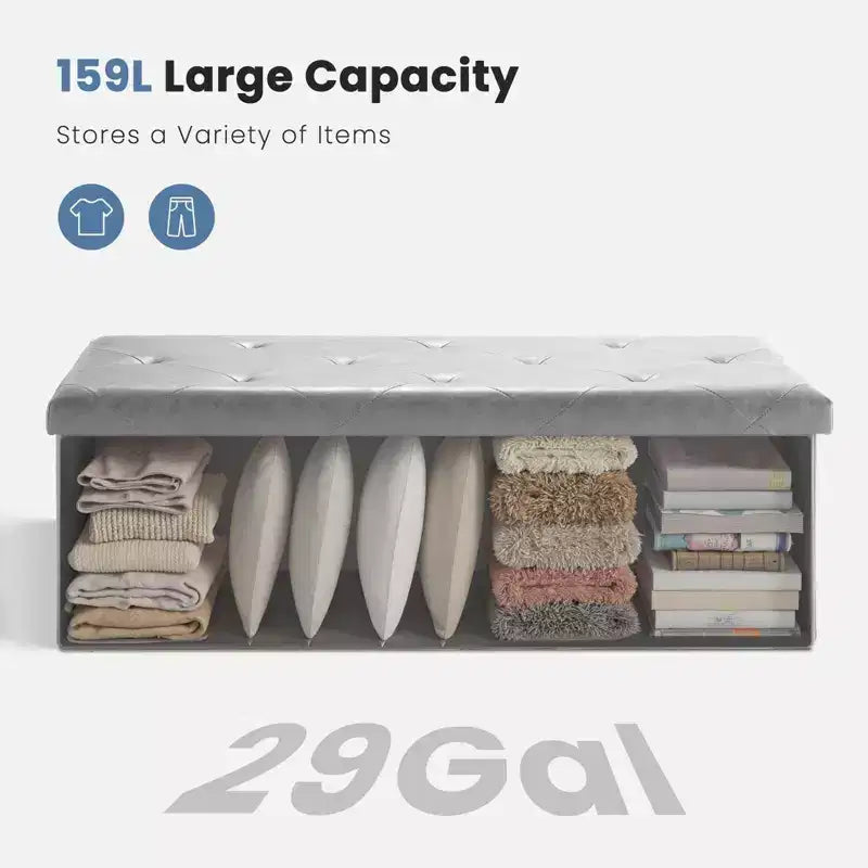 NAYSAYE 43 Pouf Contenitore Panca, Poggiapiedi Pieghevole Seduta Imbottita, Panca Lunga Porta Scarpe, Carico 300 kg per Soggiorno Ingresso Camera da Letto, 109*38*38 cm