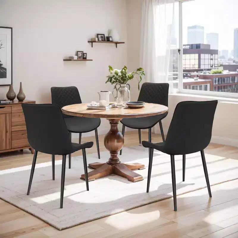 Okak Sedie da Pranzo Moderne Set di 4 con Gambe in Metallo, Sedie da Pranzo Imbottite con Motivo a Rombo, Sedie per Sala da Pranzo per Casa, Nero