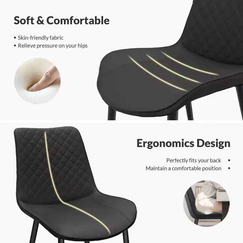 Okak Sedie da Pranzo Moderne Set di 4 con Gambe in Metallo, Sedie da Pranzo Imbottite con Motivo a Rombo, Sedie per Sala da Pranzo per Casa, Nero