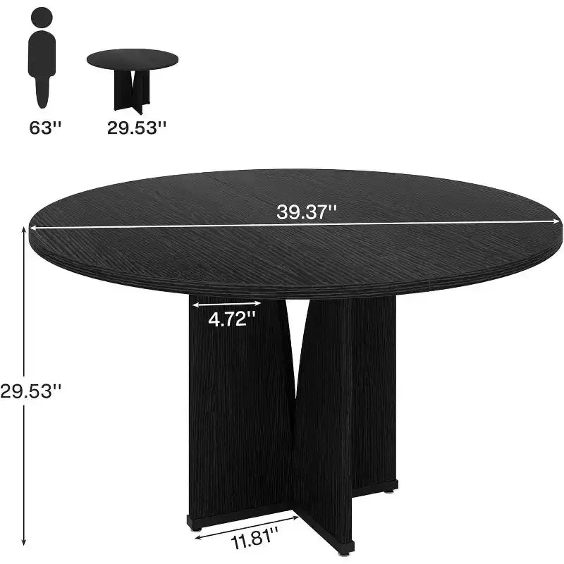 Tavolo da pranzo rotondo Lantine da 99,99 cm per 4 persone, tavolo da cucina in legno stile rustico con finitura marrone rustico per sala da pranzo, soggiorno, nero
