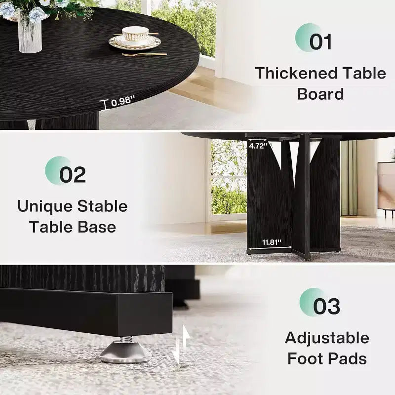 Tavolo da pranzo rotondo Lantine da 99,99 cm per 4 persone, tavolo da cucina in legno stile rustico con finitura marrone rustico per sala da pranzo, soggiorno, nero