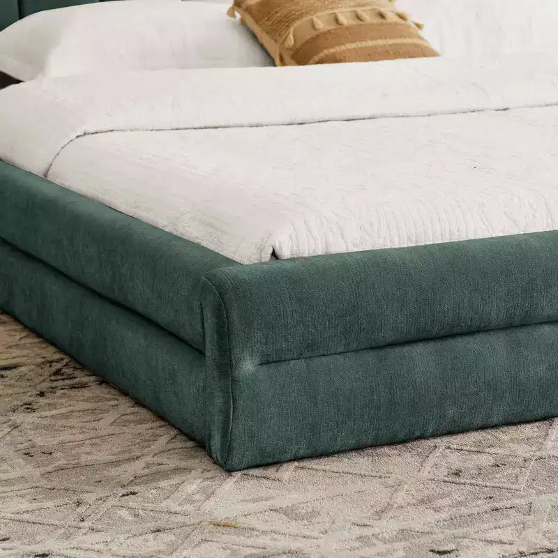 MAYEERTY Letto King Size Imbottito con Testiera Struttura Solida Tessuto ciniglia Struttura Solida per Camera da Letto Blu Verde