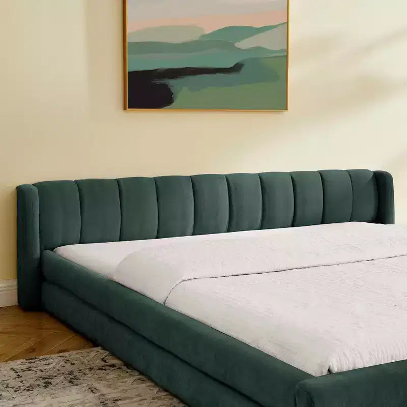 MAYEERTY Letto King Size Imbottito con Testiera Struttura Solida Tessuto ciniglia Struttura Solida per Camera da Letto Blu Verde