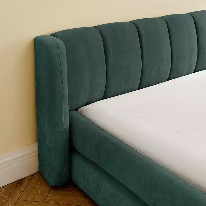 MAYEERTY Letto King Size Imbottito con Testiera Struttura Solida Tessuto ciniglia Struttura Solida per Camera da Letto Blu Verde