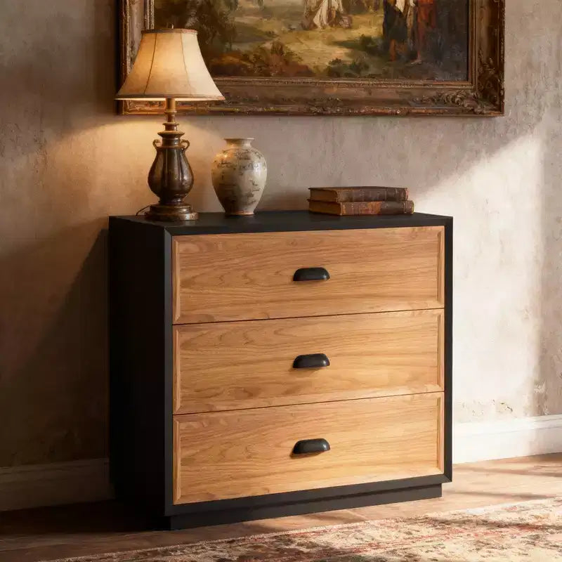 Luck Live Farmhouse Comodino in legno massello 31,49" con 3 cassetti, comodino rustico