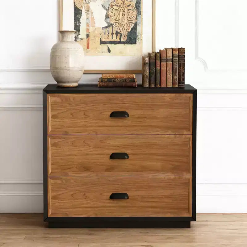 Luck Live Farmhouse Comodino in legno massello 31,49" con 3 cassetti, comodino rustico