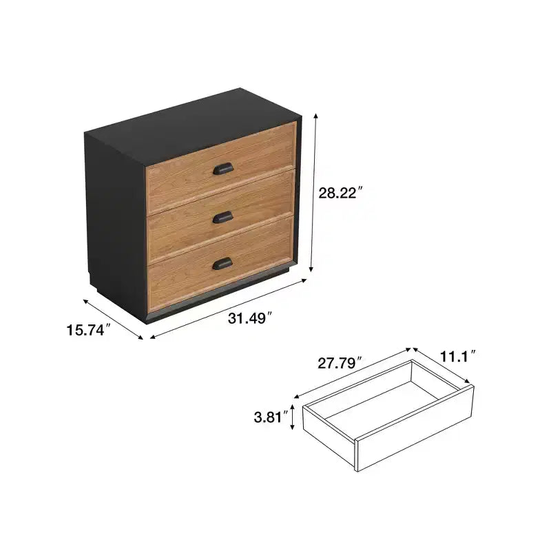 Luck Live Farmhouse Comodino in legno massello 31,49" con 3 cassetti, comodino rustico
