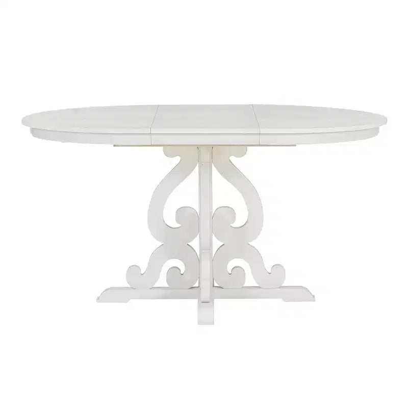 Set Tavolo da Pranzo per 4 Persone in Stile Rustico, Tavolo da Pranzo Rotondo Allungabile in Legno e 4 Sedie Imbottite, Set da Pranzo Retrò per Cucina