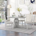 Farmhouse Kitchen Table Set for 4, Wooden Extendable Round Dining Table Set and 4 Upholstered Chairs, Retro Dining Set for Kitchen