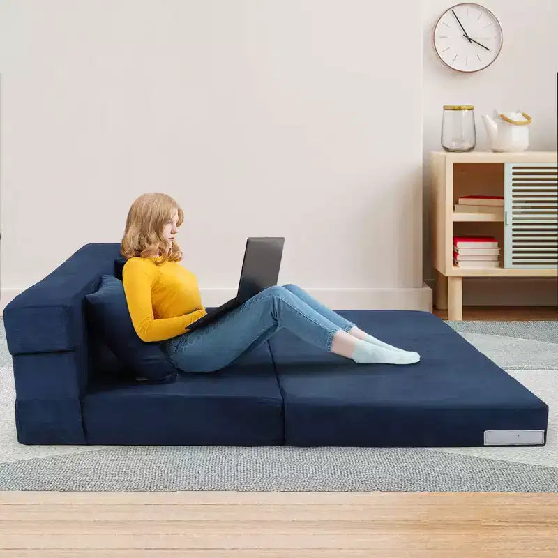 Versatile Divano Letto Pieghevole Trasformabile - Futon da Terra Pigro 4-in-1 Matrimoniale con Cuscini, Schiuma ad Alta Densità, Poltrona Sdraio Pieghevole