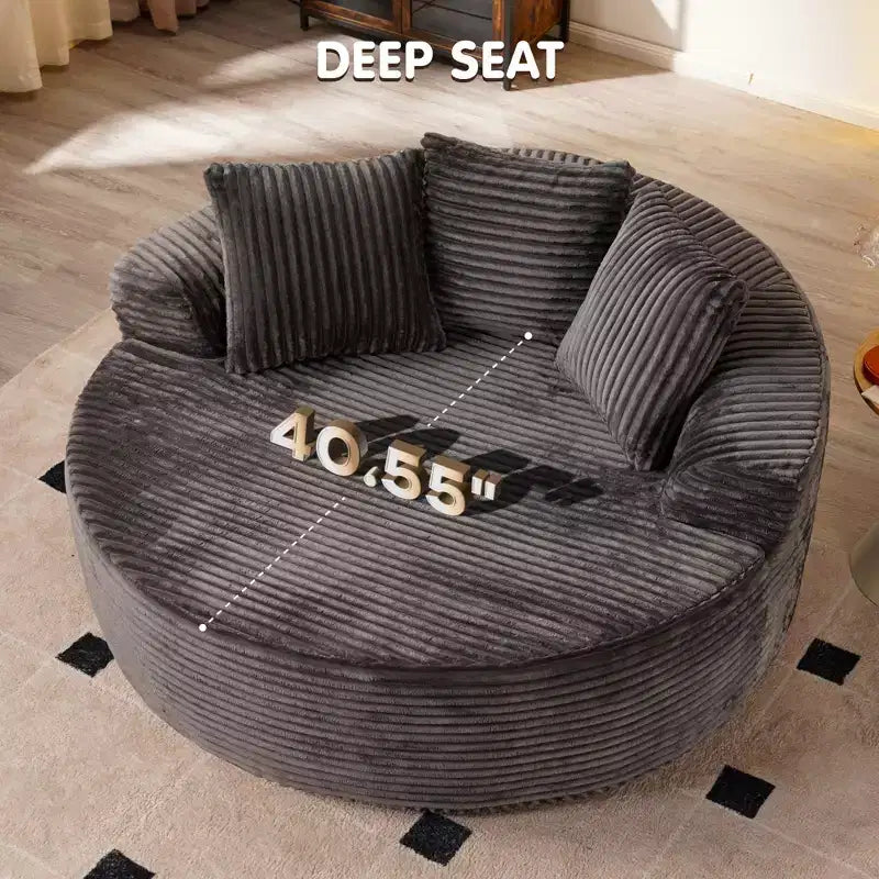 HOMLUX Divano Rotondo in Peluche per Soggiorno, Tessuto Morbido in Poliestere con Molle e Spugna, Accogliente Mobile da Salotto, Poltrona Circolare Accogliente da 58,26"