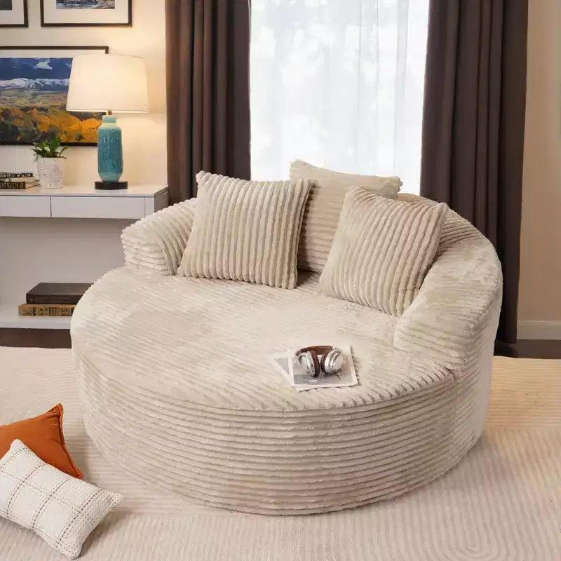 HOMLUX Divano Rotondo in Peluche per Soggiorno, Tessuto Morbido in Poliestere con Molle e Spugna, Accogliente Mobile da Salotto, Poltrona Circolare Accogliente da 58,26"