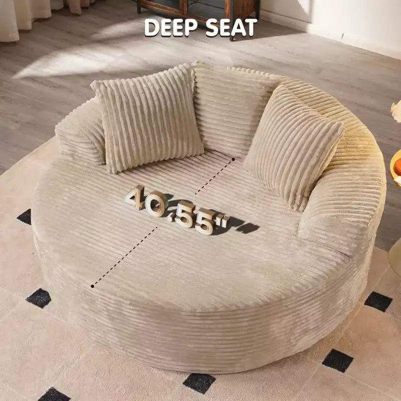 HOMLUX Divano Rotondo in Peluche per Soggiorno, Tessuto Morbido in Poliestere con Molle e Spugna, Accogliente Mobile da Salotto, Poltrona Circolare Accogliente da 58,26"