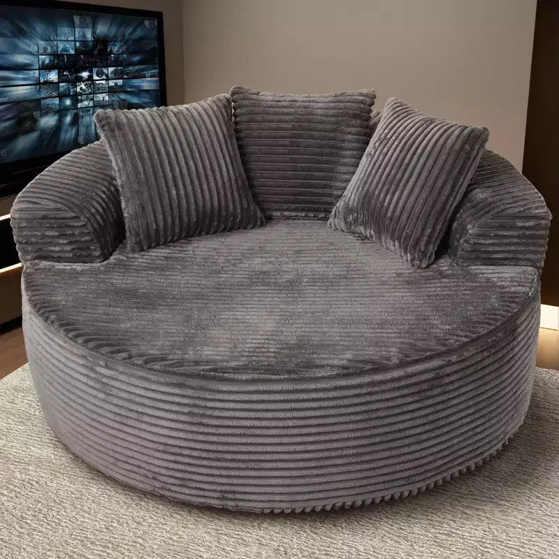 HOMLUX Divano Rotondo in Peluche per Soggiorno, Tessuto Morbido in Poliestere con Molle e Spugna, Accogliente Mobile da Salotto, Poltrona Circolare Accogliente da 58,26"