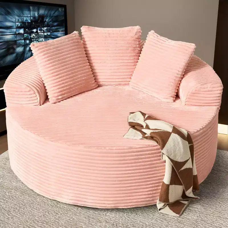 HOMLUX Divano Rotondo in Peluche per Soggiorno, Tessuto Morbido in Poliestere con Molle e Spugna, Accogliente Mobile da Salotto, Poltrona Circolare Accogliente da 58,26"