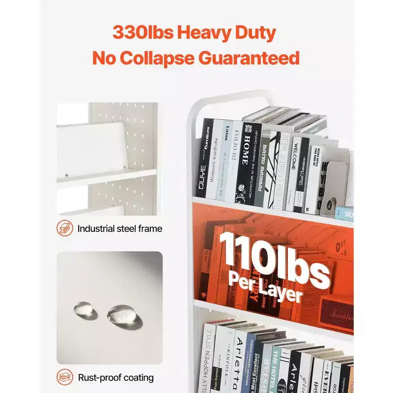 Carrello Portadocumenti Rotante a 3 Ripiani, Libreria a Doppio Lato in Acciaio, Capacità 150 kg