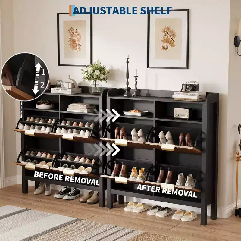 COZONY Scarpiera a 4 Ante a Ribalta, Organizer Scarpiera Stretta Scanalata con Gambe, Scarpiera Nascosta Sottile Autoportante per Ingresso