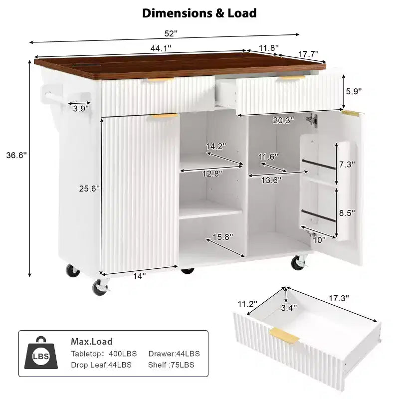 52 Isola per Cucina con Anta a Goccia e Top Effetto Marmo, Carrello Cucina su Ruote con Contenitore per Cucina o Sala da Pranzo-Panipeachy