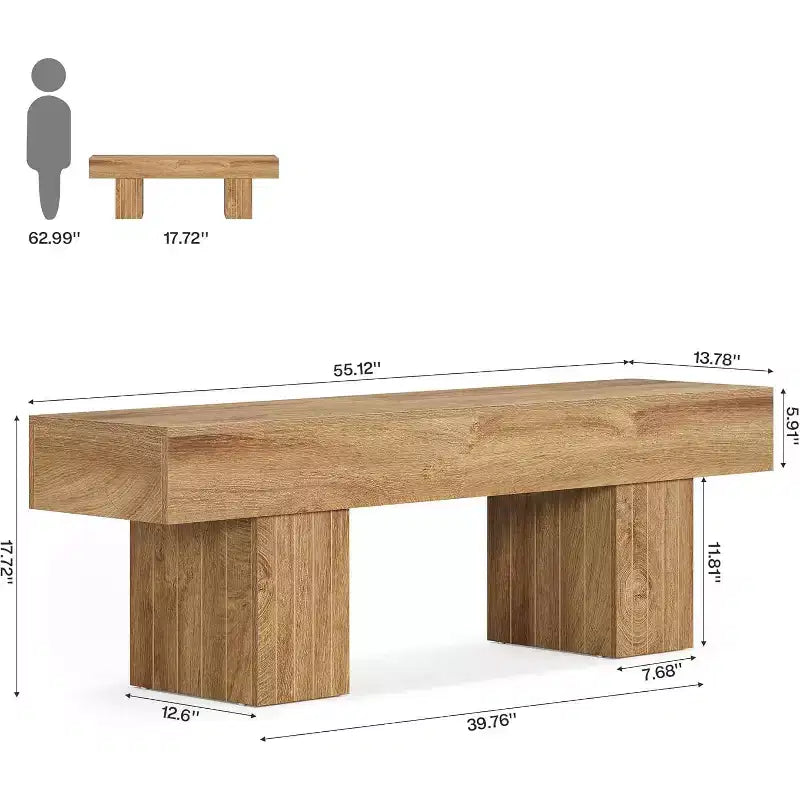Panca Lantine 55 in legno rustico marrone chiaro, adatta per sala da pranzo, camera da letto, cucina, corridoio come panca da ingresso o da fondo letto.