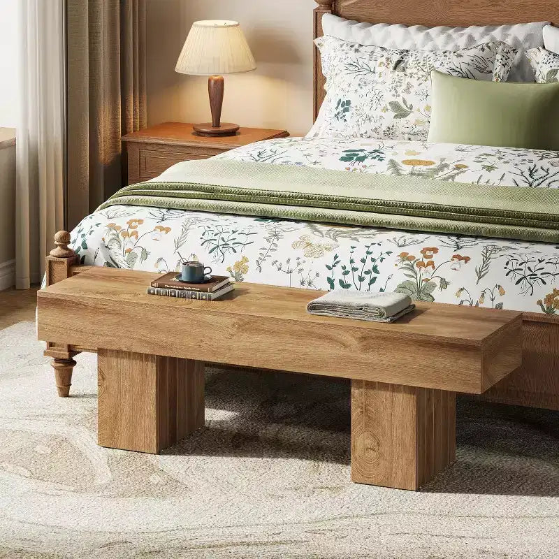 Panca Lantine 55 in legno rustico marrone chiaro, adatta per sala da pranzo, camera da letto, cucina, corridoio come panca da ingresso o da fondo letto.