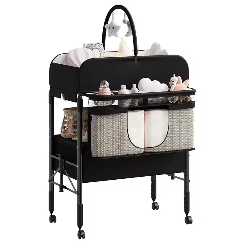 GustoWave Baby Changing Table with Storage,Foldable Diaper Changing Station with 2 Baskets, Height-Adjustable Waterproof Table for Newborns & Infants