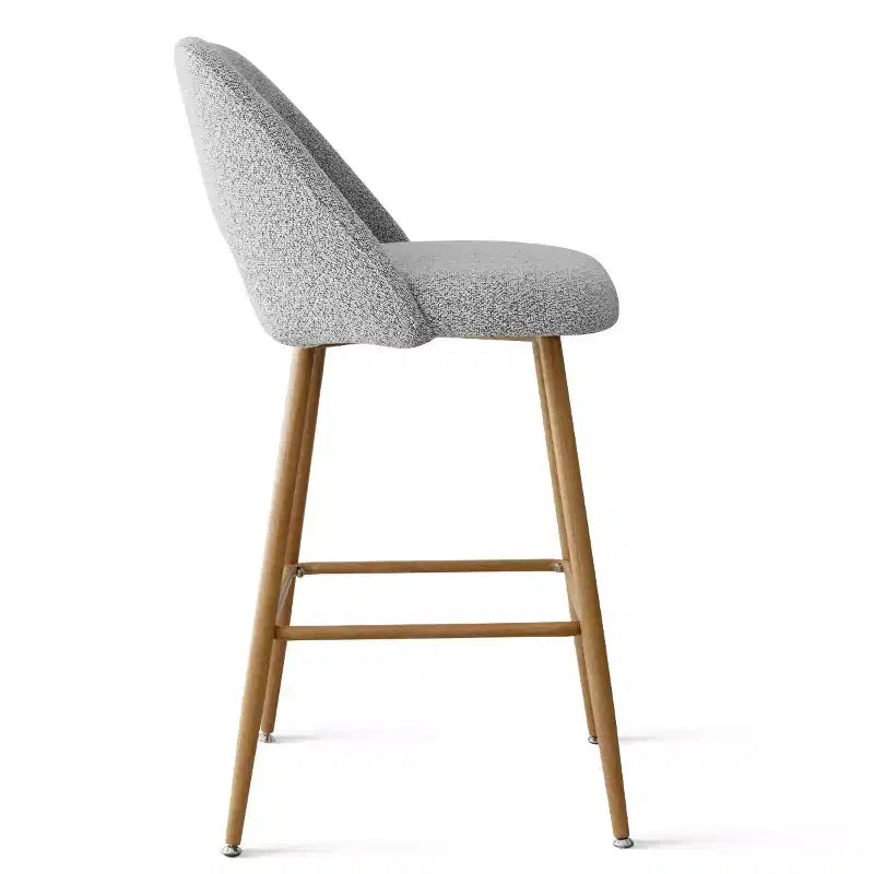 Set di 4 Sgabelli da Bar con Schienale in Bouclé, Altezza Bancone, Sgabelli da Colazione da 27" in Stile Moderno di Metà Secolo con Gambe in Metallo Effetto Legno - Panipeachy
