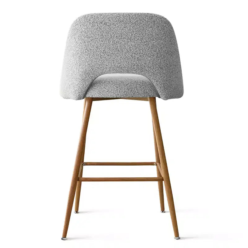 Set di 4 Sgabelli da Bar con Schienale in Bouclé, Altezza Bancone, Sgabelli da Colazione da 27" in Stile Moderno di Metà Secolo con Gambe in Metallo Effetto Legno - Panipeachy
