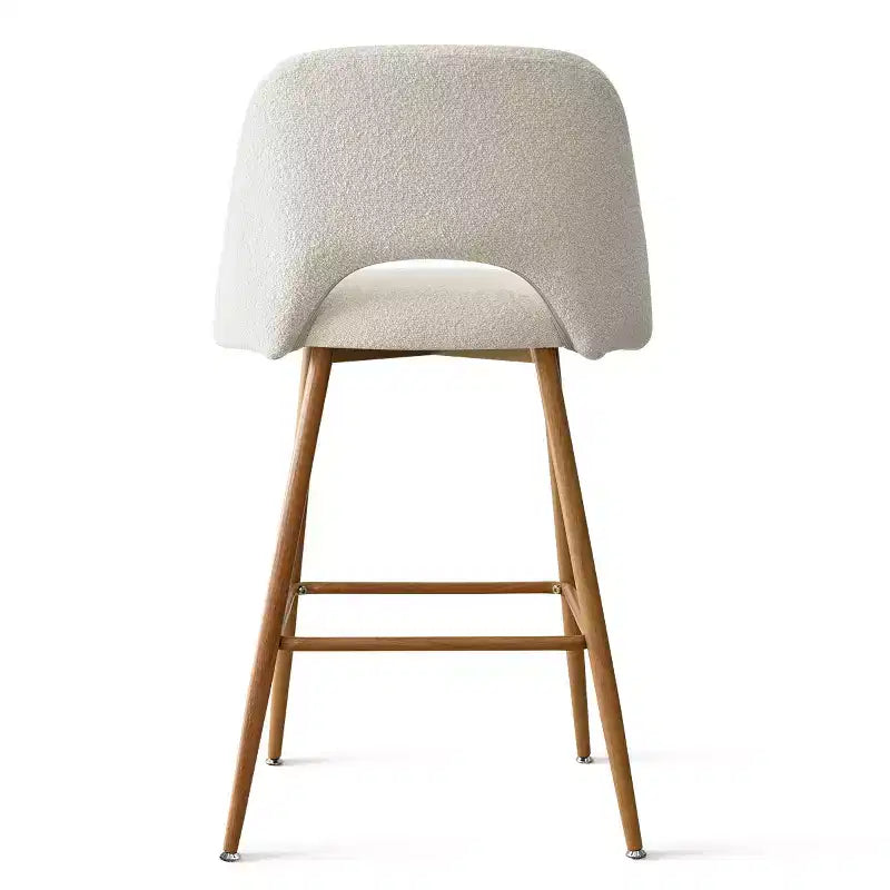 Set di 4 Sgabelli da Bar con Schienale in Bouclé, Altezza Bancone, Sgabelli da Colazione da 27" in Stile Moderno di Metà Secolo con Gambe in Metallo Effetto Legno - Panipeachy