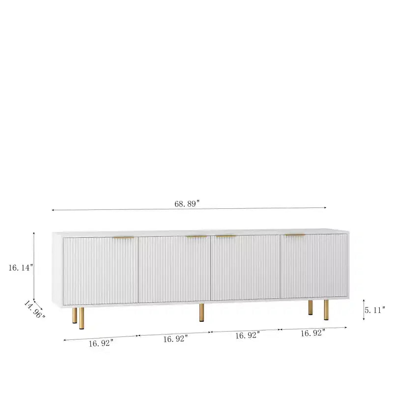 JVNOXK Mobile TV moderno da 68 pollici con scanalature, ante contenitore e ripiani multimediali, adatto per TV da 55 pollici e oltre, ideale per soggiorni, colore bianco
