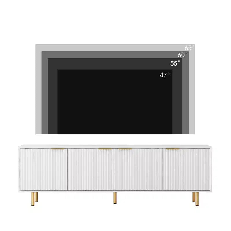 JVNOXK Mobile TV moderno da 68 pollici con scanalature, ante contenitore e ripiani multimediali, adatto per TV da 55 pollici e oltre, ideale per soggiorni, colore bianco