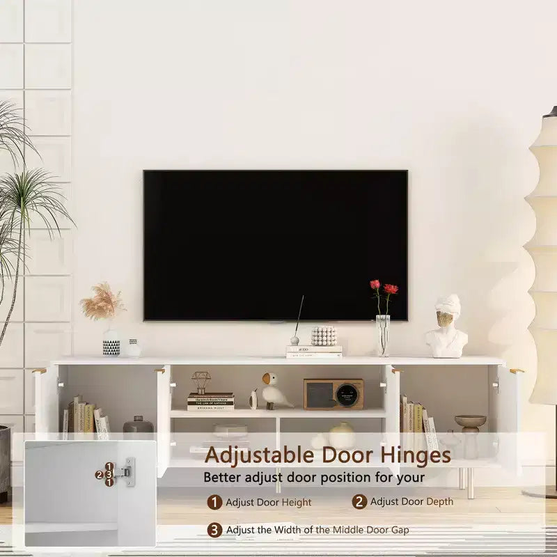 JVNOXK Mobile TV moderno da 68 pollici con scanalature, ante contenitore e ripiani multimediali, adatto per TV da 55 pollici e oltre, ideale per soggiorni, colore bianco