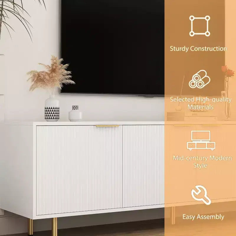 JVNOXK Mobile TV moderno da 68 pollici con scanalature, ante contenitore e ripiani multimediali, adatto per TV da 55 pollici e oltre, ideale per soggiorni, colore bianco