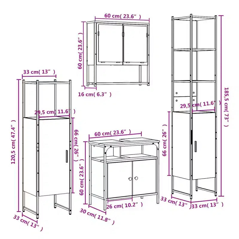 vidaXL Set Mobili Bagno con Mensola 4 pz Legno Multistrato Organizzazione Moderno