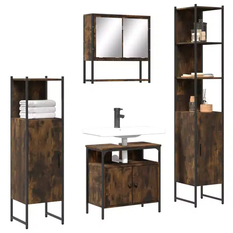 vidaXL Set Mobili Bagno con Mensola 4 pz Legno Multistrato Organizzazione Moderno