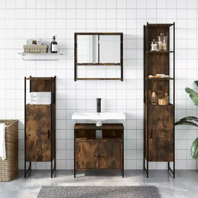 vidaXL Set Mobili Bagno con Mensola 4 pz Legno Multistrato Organizzazione Moderno