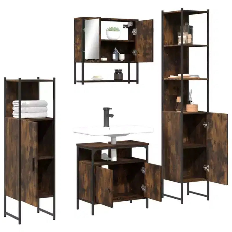 vidaXL Set Mobili Bagno con Mensola 4 pz Legno Multistrato Organizzazione Moderno