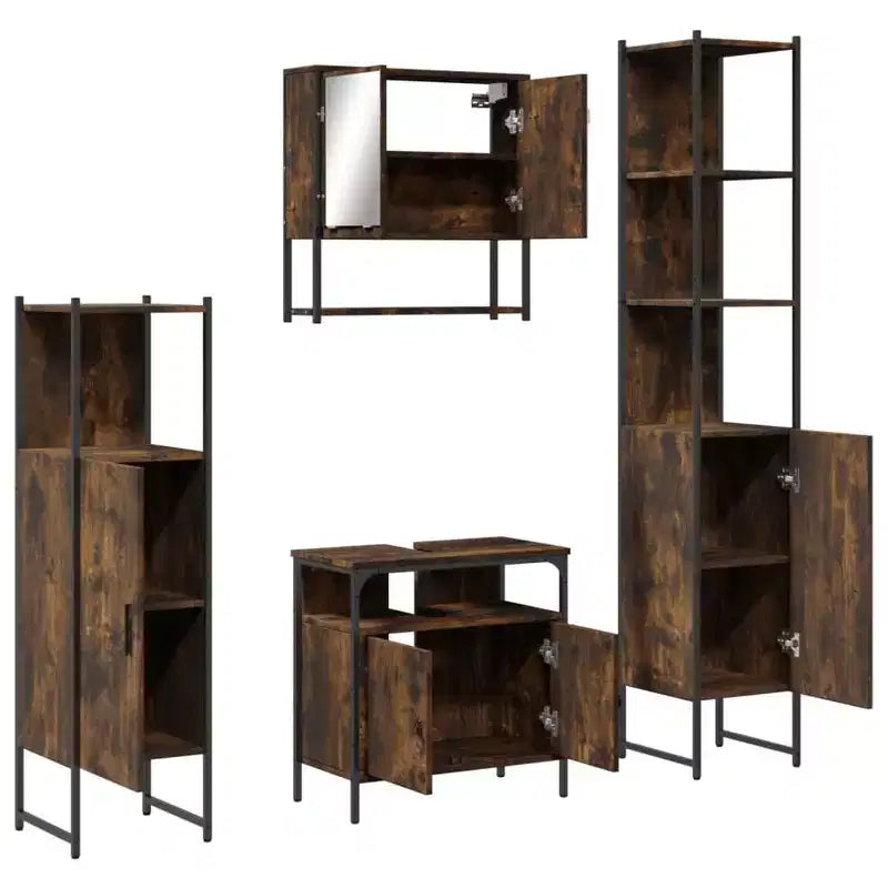 vidaXL Set Mobili Bagno con Mensola 4 pz Legno Multistrato Organizzazione Moderno