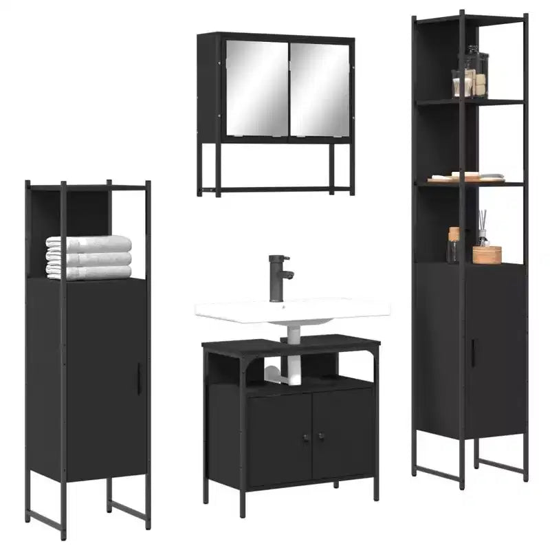 vidaXL Set Mobili Bagno con Mensola 4 pz Legno Multistrato Organizzazione Moderno