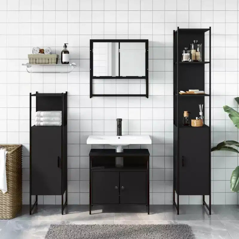vidaXL Set Mobili Bagno con Mensola 4 pz Legno Multistrato Organizzazione Moderno