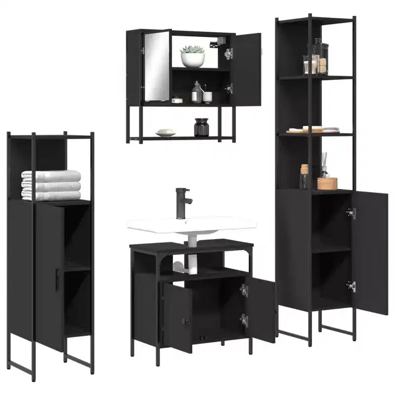 vidaXL Set Mobili Bagno con Mensola 4 pz Legno Multistrato Organizzazione Moderno