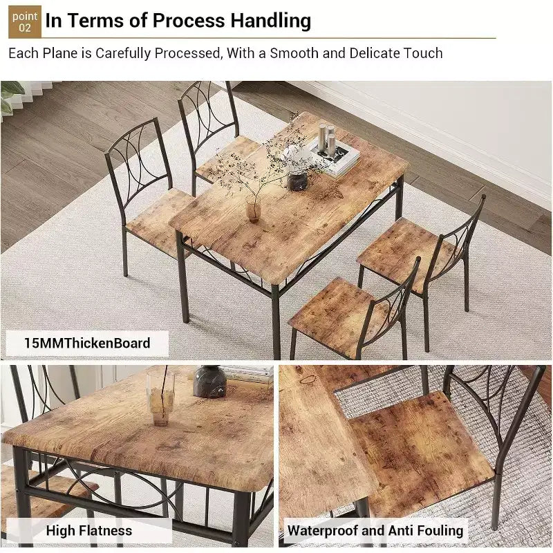 Set da Cucina di 5 Pezzi, Tavolo con 4 Sedie con Schienale per Sala da Pranzo, Vintage