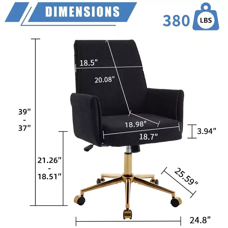 Sedia da ufficio a schienale medio, sollevabile, in tessuto a righe, ergonomica. Ideale per lavoro, studio e relax