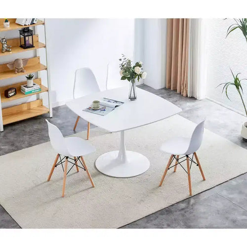 Tavolo da Pranzo Mid-Century da 107 cm con Piano Rotondo in MDF e Gambe a Croce, per 4-6 Persone, Utilizzabile anche come Tavolino da Caffè