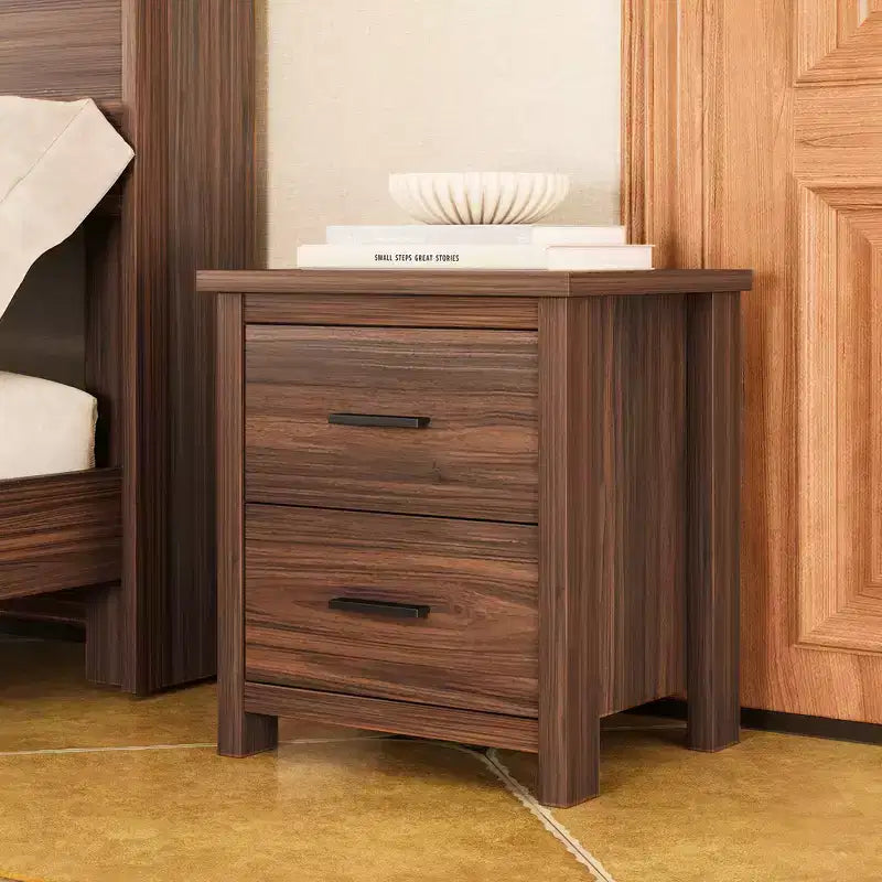 Set camera da letto Whisen 4 pezzi, letto matrimoniale con testiera contenitore, 2 comodini e 1 cassettiera