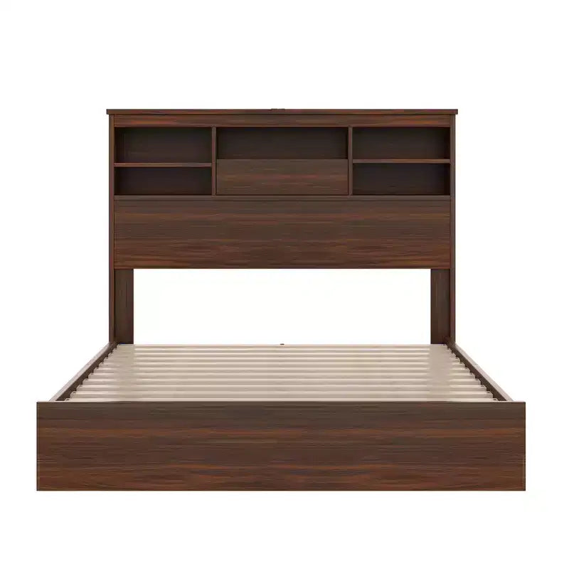 Set camera da letto Whisen 4 pezzi, letto matrimoniale con testiera contenitore, 2 comodini e 1 cassettiera