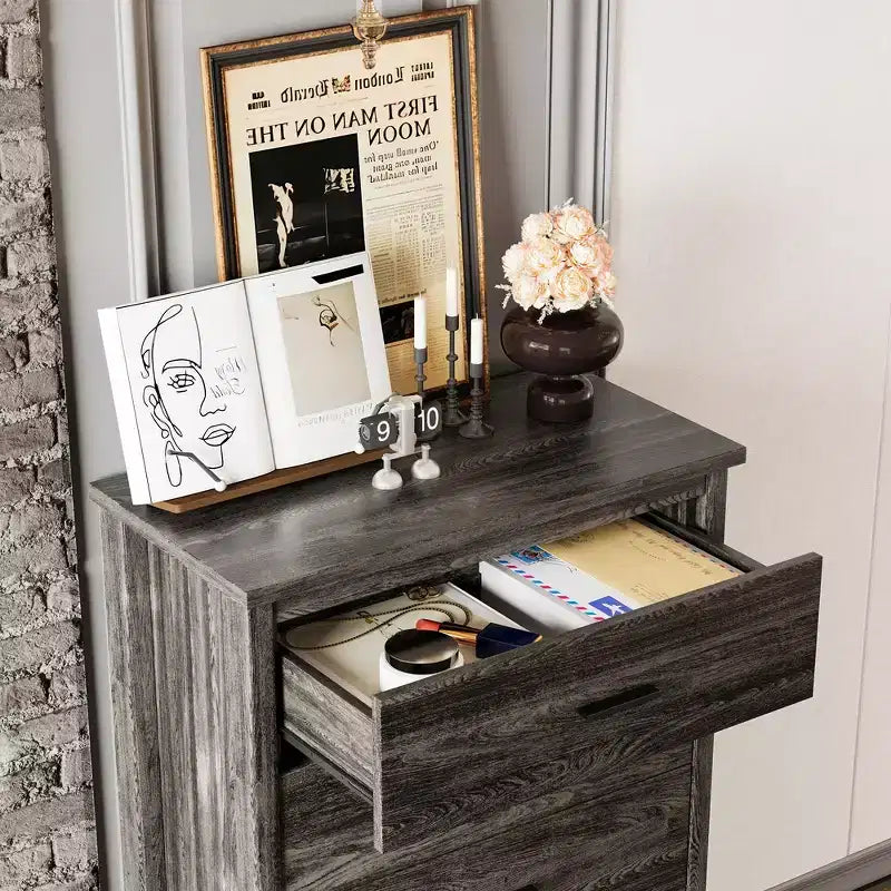 Set camera da letto Whisen 4 pezzi, letto matrimoniale con testiera contenitore, 2 comodini e 1 cassettiera