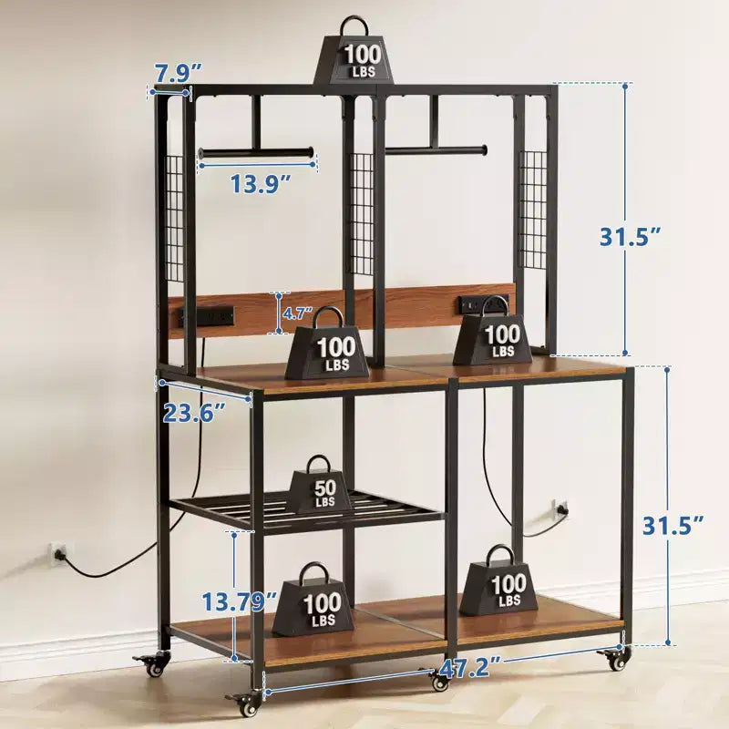 Doppio supporto per stampante 3D con contenitore per filamento, tavolo da lavoro mobile per stampante 3D con presa di corrente, supporto per filamento a T per studio, garage, ufficio