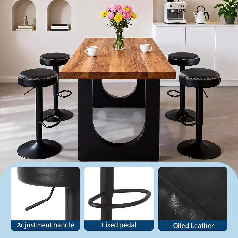 Set di 2 Sgabelli da Bar Regolabili Moderni, Rivestiti in Pelle Nera Cerata a Olio - Girevoli a 360°, Sedie Altezza Bancone, Perfetti per Cucina, Bar Domestico, Sala Relax