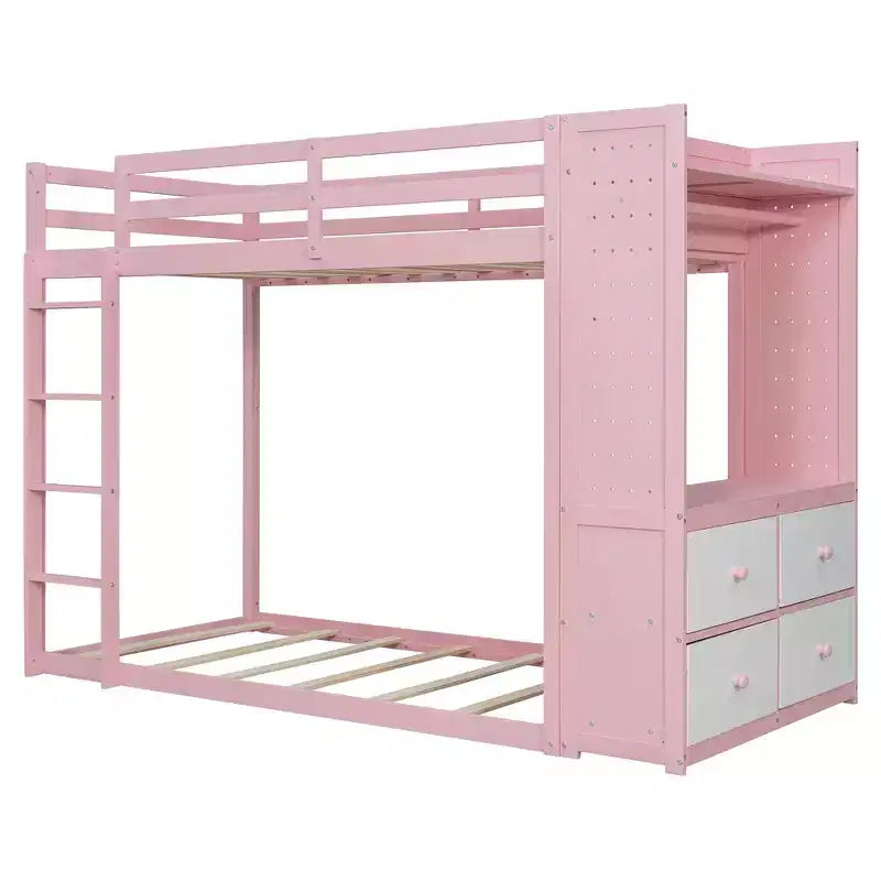 Letto a castello Luxystar Twin su Twin con cassettiera illuminata, appendiabiti e cassetti portaoggetti