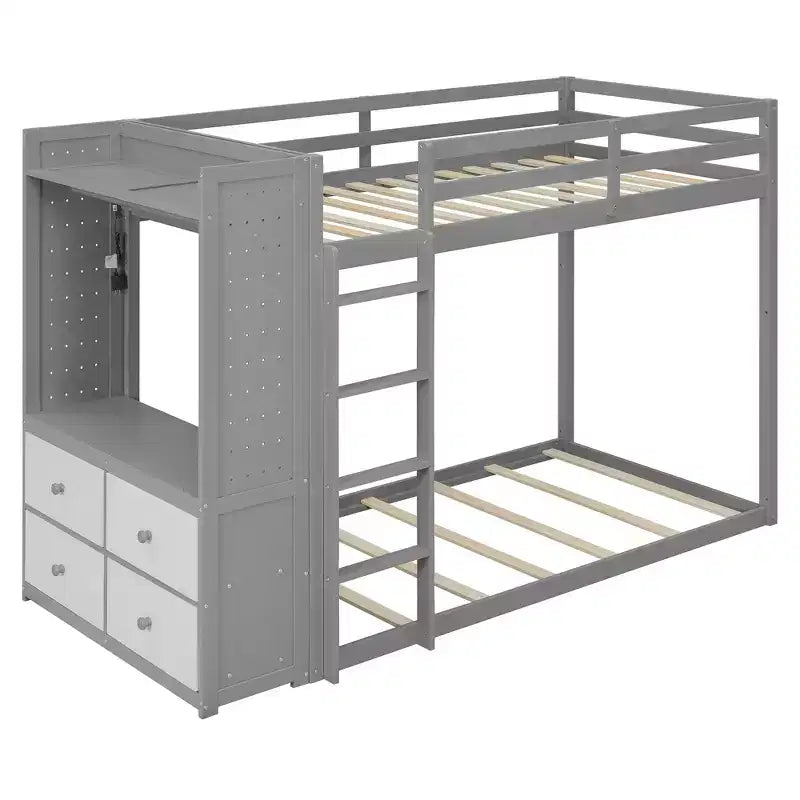 Letto a castello Luxystar Twin su Twin con cassettiera illuminata, appendiabiti e cassetti portaoggetti